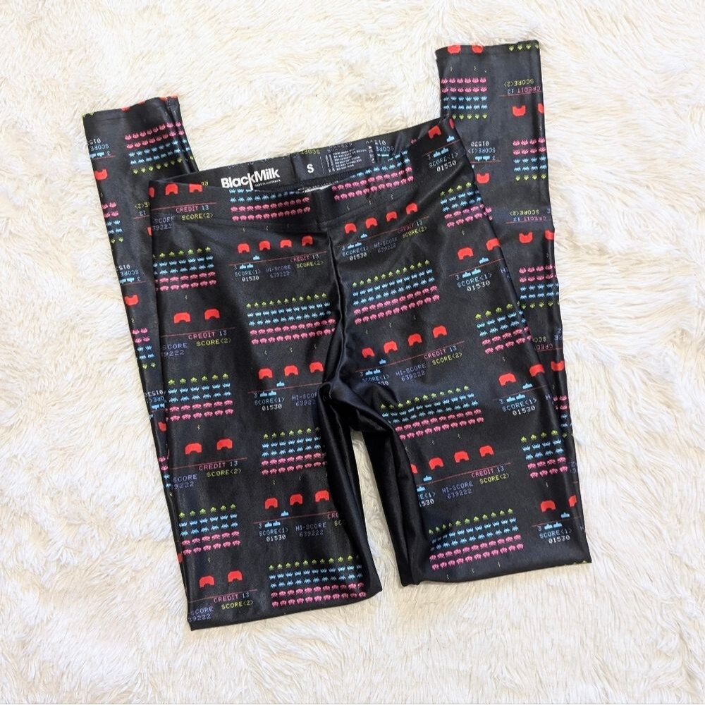 Blackmilk Rainbow Space Invaders Video Game Score Print Leggings Size Small - Picture 3 of 13